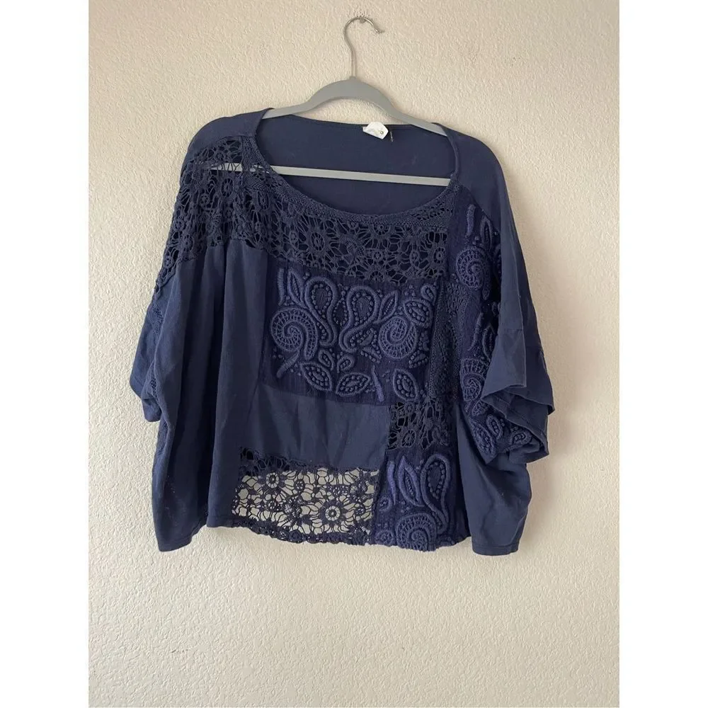 Anthropologie‎ patchwork crochet cropped oversize blouse size small